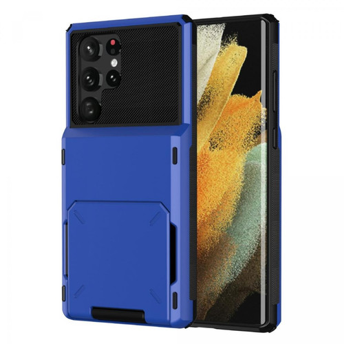 Coque, étui smartphone Other Coque en TPU avec porte-carte bleu pour votre Samsung Galaxy S22 Ultra