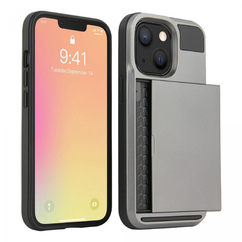 Coque, étui smartphone Other Coque en TPU avec porte-cartes coulissant anti chute gris pour votre Apple iPhone 13 6.1 pouces