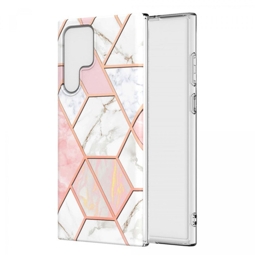 Coque, étui smartphone Other Coque en TPU IMD IML flexible, 2.0mm, électroplaqué, motif marbre rose/blanc pour votre Samsung Galaxy S22 Ultra