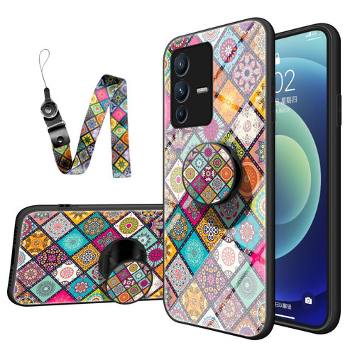 Other - Coque en TPU motif floral avec béquille et lanière, motif à carreaux pour votre Vivo S12 Pro/V23 Pro Other  - Accessoire Smartphone