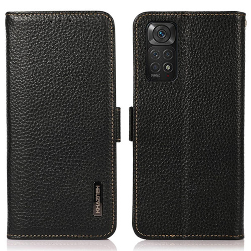 Other - Etui en cuir véritable Fonction de blocage RFID, texture litchi avec support noir pour votre Xiaomi Redmi Note 11 4G (Qualcomm)/Note 11S 4G Other  - Marchand Magunivers