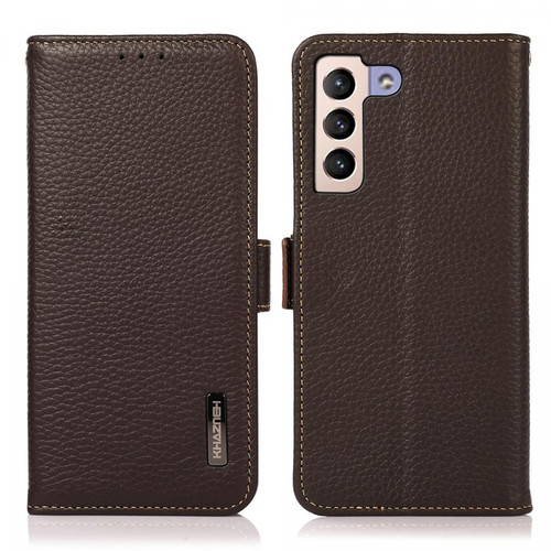 Other - Etui en cuir véritable fonction de Blocage RFID, texture litchi marron pour votre Samsung Galaxy S22 Plus Other  - Coque, étui smartphone