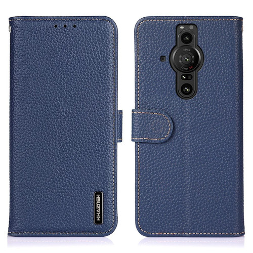 Other - Etui en cuir véritable texture litchi avec support bleu pour votre Sony Xperia Pro-I Other  - Accessoire Smartphone