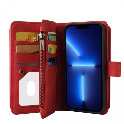 Other - Etui en PU + TPU avec support, porte-cartes et poche zippée rouge pour votre Apple iPhone 13 Pro Max 6.7 pouces Other  - Coque, étui smartphone