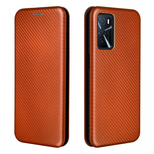 Coque, étui smartphone Other Etui en PU + TPU en fibre de carbone avec porte-cartes et anneau orange pour votre Oppo A16