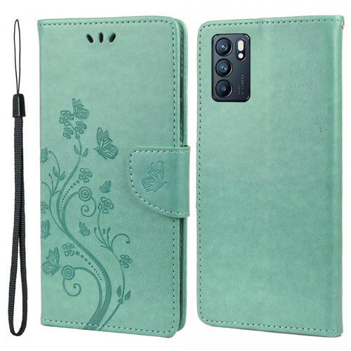 Other - Etui en PU + TPU fleur et papillon imprimée avec support et cordon vert pour votre Oppo Reno6 5G Other  - Accessoire Smartphone