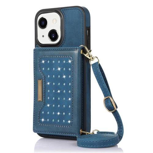 Other - Etui en PU + TPU Fonction de blocage RFID, anti-chute, décor de strass avec béquille et bandoulière pour votre iPhone 14 - bleu Other  - Coque strass iphone