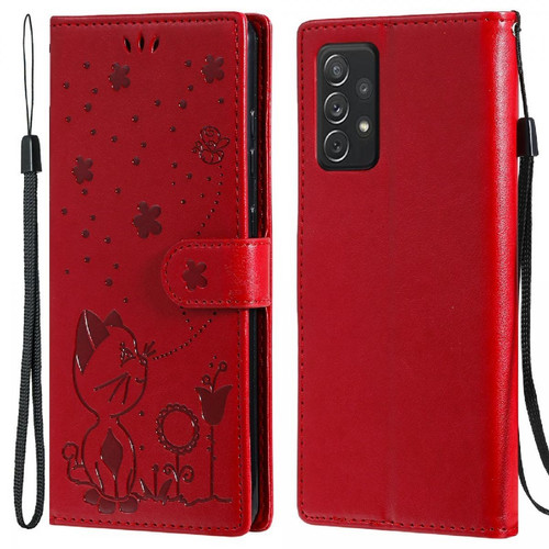 Coque, étui smartphone Other Etui en PU + TPU motif chat et abeille avec support rouge pour votre Samsung Galaxy A72 4G/5G