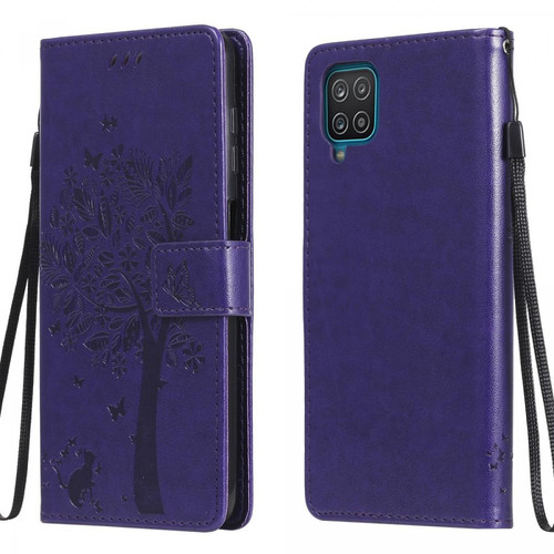 Other - Etui en PU + TPU motif chat et arbre avec support violet pour votre Samsung Galaxy A12 Other  - Accessoire Smartphone