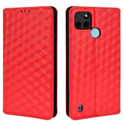 Other - Etui en PU + TPU motif de losanges en 3D, anti-rayures avec support, rouge pour votre Realme C21Y/C25Y Other - Accessoire Smartphone Realme
