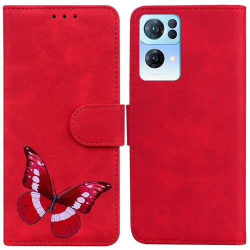 Other - Etui en PU + TPU motif papillon, anti-chocs avec support, rouge pour votre Oppo Reno7 Pro 5G Other  - Coque, étui smartphone