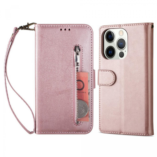 Other - Etui en PU + TPU poche zippée avec support or rose pour votre Apple iPhone 13 Pro 6.1 pouces Other  - Accessoire Smartphone