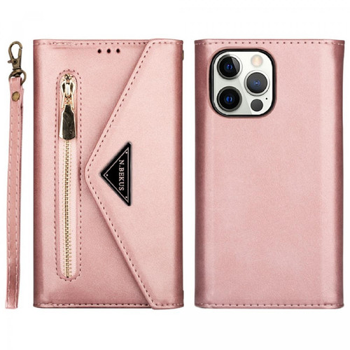 Other - Etui en PU + TPU skin touch, fermeture éclair avec support or rose pour votre Apple iPhone 13 Pro Max 6.7 pouces Other  - Coque iphone or