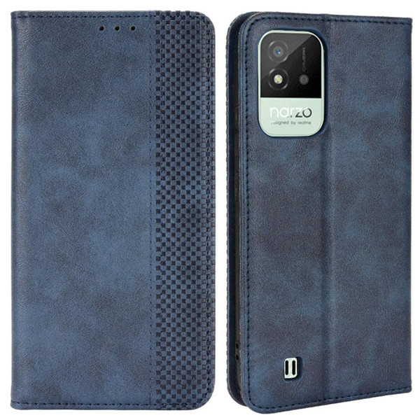 Coque, étui smartphone Other Etui en PU + TPU style vintage, absorption magnétique, antichoc avec support, bleu pour votre Realme Narzo 50i