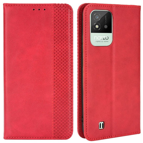 Other - Etui en PU + TPU style vintage, absorption magnétique, antichoc avec support, rouge pour votre Realme Narzo 50i Other  - Coque, étui smartphone