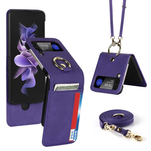 Other - Etui en PU + TPU texture croisée avec dragonne, béquille, emplacement pour cartes et bandoulière pour votre Samsung Galaxy Z Flip4 5G - violet Other  - Coque, étui smartphone
