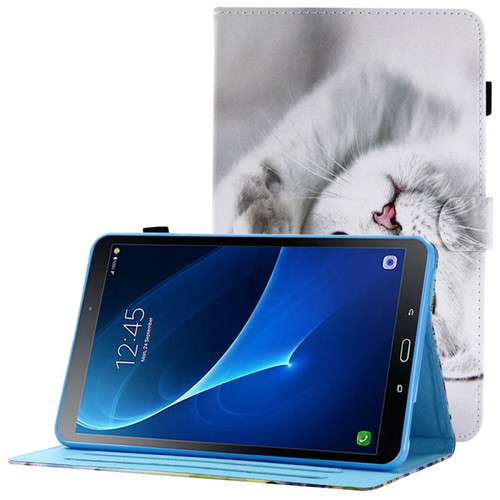Housse, étui tablette Other Etui en PU anti-chute, antichoc, fermeture magnétique avec support et porte-cartes pour Samsung Galaxy Tab A 10.1 (2016) (T580/T585) - chat blanc