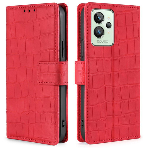 Coque, étui smartphone Other Etui en PU anti-scratch, texture crocodile avec support, rouge pour votre Realme GT2 Pro