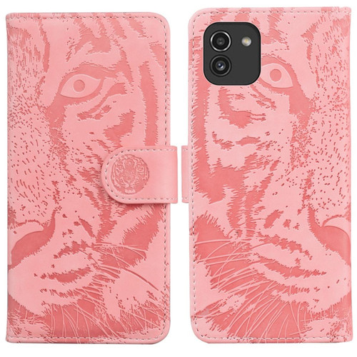 Coque, étui smartphone Other Etui en PU antichoc, motif tigre avec support rose pour votre Samsung Galaxy A03 (166.5 x 75.98 x 9.14mm)
