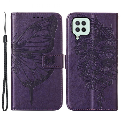 Coque, étui smartphone Other Etui en PU Empreinte Papillon Fleur Motif avec support violet pour votre Samsung Galaxy A22 4G (EU Version)