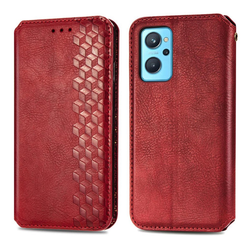 Coque, étui smartphone Other Etui en PU motif à losanges, auto-absorbé magnétiquement avec support, rouge pour votre Realme 9i