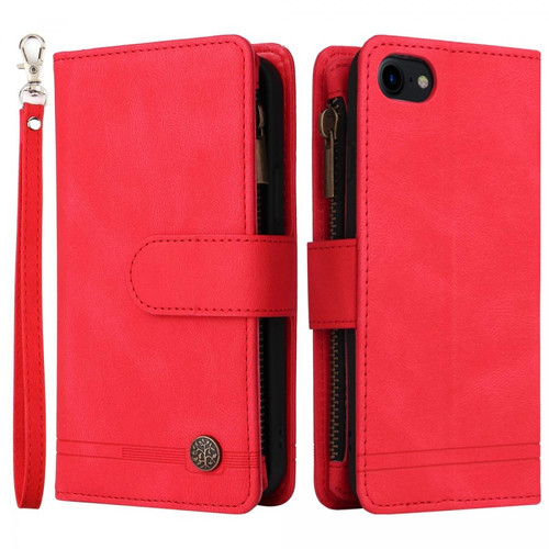 Other - Etui en PU motif à rayures avec porte-cartes et pochette zippée rouge pour votre iPhone 7/8/SE (2nd Generation) Other  - Etui iphone se