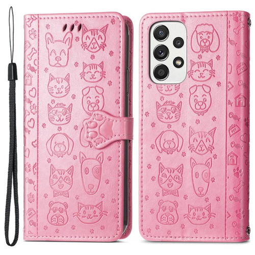 Other - Etui en PU motif chat et chien avec support et sangle rose pour votre Samsung Galaxy A53 5G Other  - Coque, étui smartphone