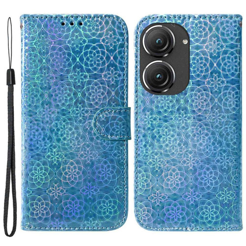 Coque, étui smartphone Other Etui en PU motif de fleurs éblouissant, anti-rayures avec support pour votre Asus Zenfone 9 5G - bleu