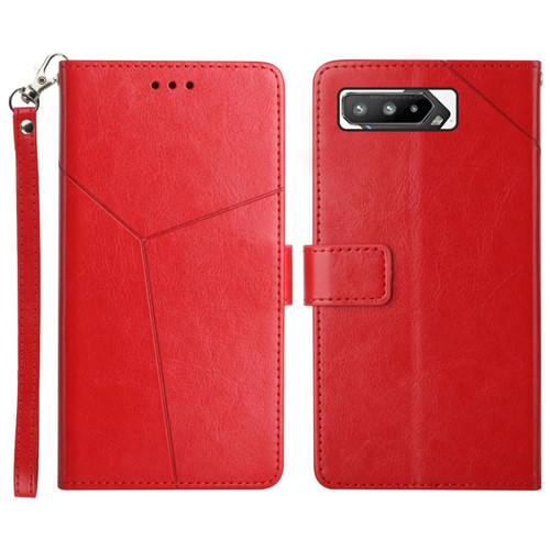 Other - Etui en PU motif de lignes en forme de Y avec support et dragonne, rouge pour votre Asus ROG Phone 5 ZS673KS Other  - Coque, étui smartphone