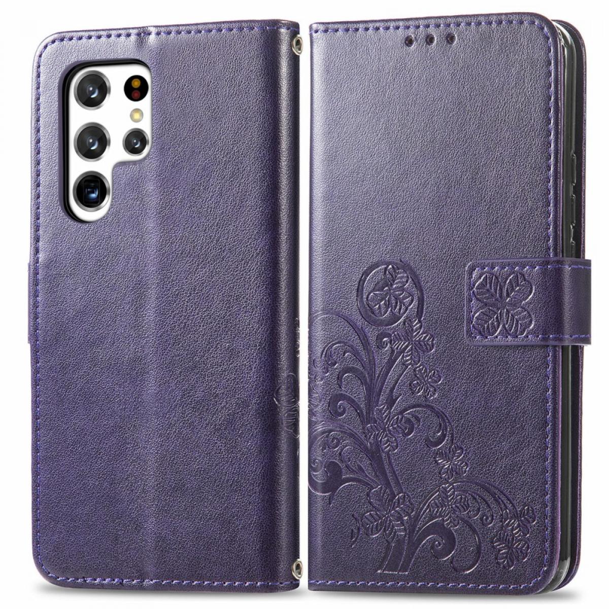 Coque, étui smartphone Other Etui en PU motif de trèfle à quatre feuilles avec support magnétique violet pour votre Samsung Galaxy S22 Ultra