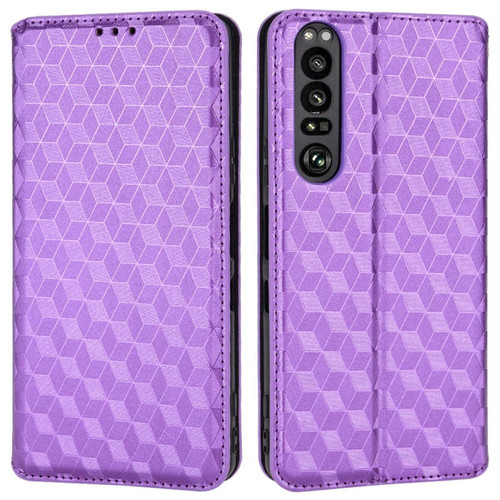 Other - Etui en PU motif losange, auto-absorbant magnétique avec support violet pour votre Sony Xperia 1 III 5G Other  - Accessoire Smartphone