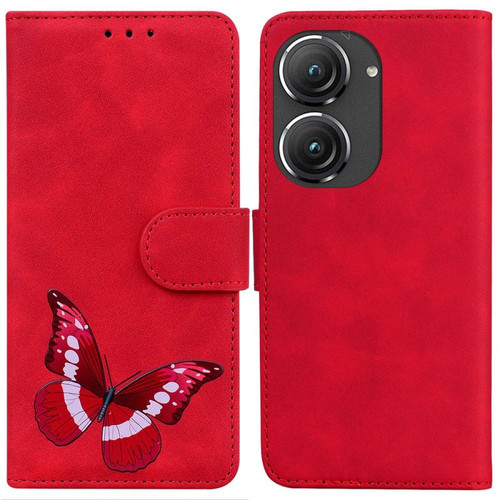 Coque, étui smartphone Other Etui en PU motif papillon avec support pour votre Asus Zenfone 9 5G - rouge