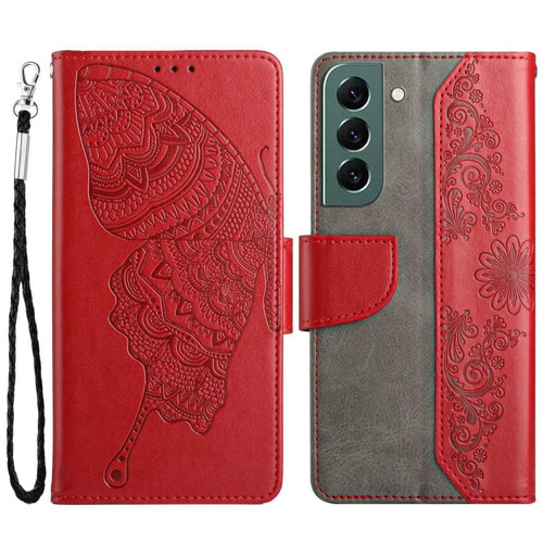 Coque, étui smartphone Other Etui en PU motif papillon et fleur, antichoc avec support rouge pour votre Samsung Galaxy S21 FE 5G