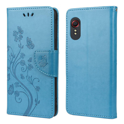 Other - Etui en PU Papillons et fleurs imprimés avec support bleu pour votre Samsung Galaxy Xcover 5 Other  - Samsung xcover