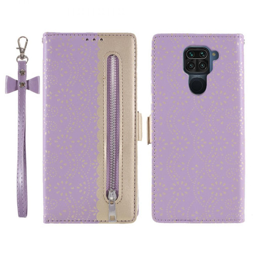 Other - Etui en PU Poche zippée à motif de fleurs en dentelle violet pour votre Xiaomi Redmi 10X 4G/Redmi Note 9 4G (Qualcomm Snapdragon 662) Other  - Coque, étui smartphone