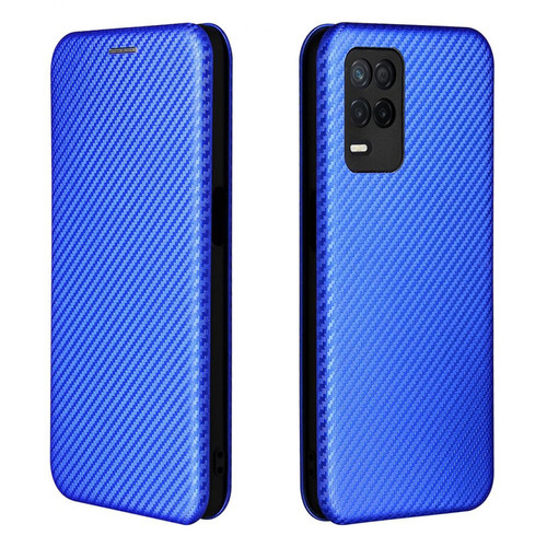 Other - Etui en PU Porte-cartes en fibre de carbone à absorption automatique bleu pour votre Realme V13 5G/8 5G/Q3i 5G/Q3 5G - Accessoire Smartphone Realme