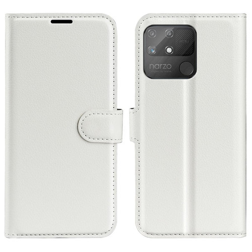 Other - Etui en PU texture litchi, magnétique avec support, blanc pour votre Realme Narzo 50A Other  - Accessoire Smartphone Realme