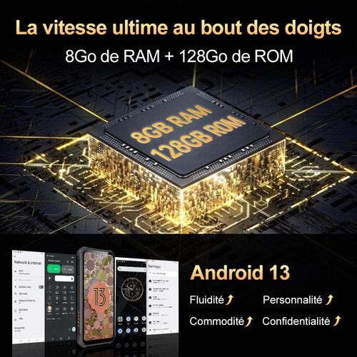 Smartphone Android OUKITEL WP23 Pro Robuste 4G Téléphone 2023 16Go+ 128Go/SD 1To-Noir