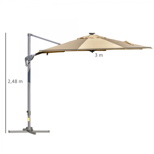 Outsunny Parasol déporté octogonal parasol LED inclinable pivotant manivelle piètement acier dim. Ø 3 x 2,48H m beige
