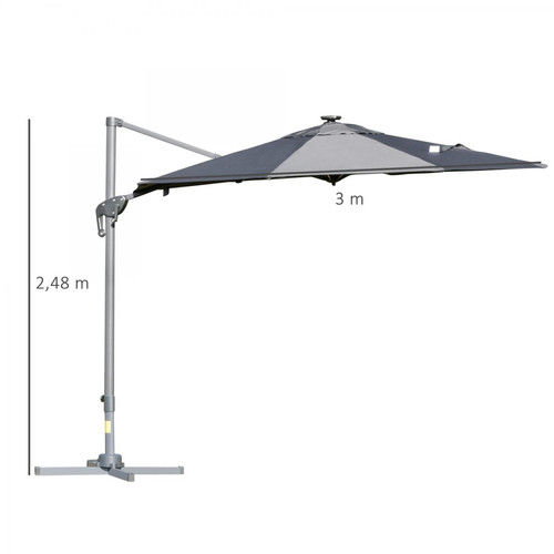 Outsunny Parasol déporté octogonal parasol LED inclinable pivotant manivelle piètement acier dim. Ø 3 x 2,48H m gris