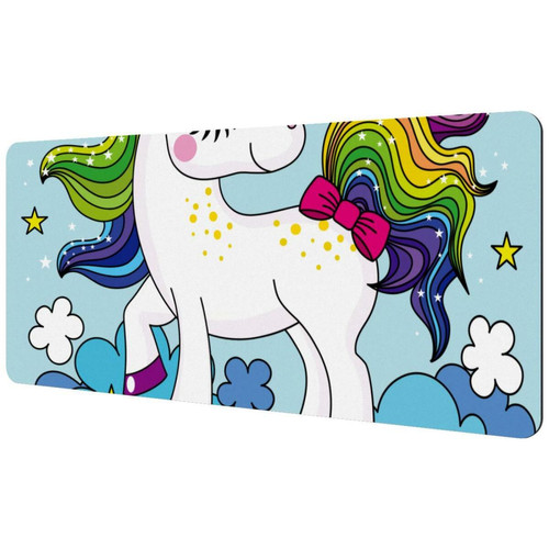 ownta - OWNTA Cute Unicorn with Colorful Rainbow Hair Sous-main de bureau étendu rectangulaire à motif de 15,7 x 35,2 pouces avec fond en caoutchouc antidérapant, adapté au bureau à domicile, tapis de bureau, tapis de jeu, tapis de souris de jeu ownta  - Tapis de souris