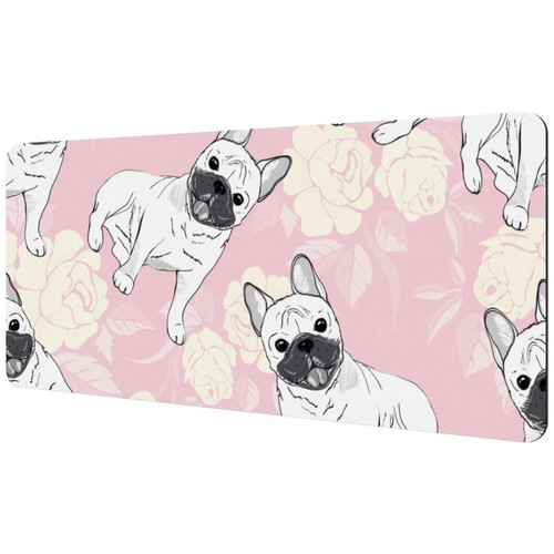 ownta - OWNTA White Pug Dog Pattern Pink Background Sous-main de bureau étendu rectangulaire à motif de 15,7 x 35,2 pouces avec fond en caoutchouc antidérapant, adapté au bureau à domicile, tapis de bureau, tapis de jeu, tapis de souris de jeu ownta  - Tapis de souris