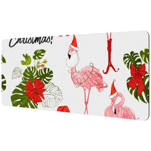 ownta - OWNTA Christmas Pink Flamingo Sous-main de bureau étendu rectangulaire à motif de 15,7 x 35,2 pouces avec fond en caoutchouc antidérapant, adapté au bureau à domicile, tapis de bureau, tapis de jeu, tapis de souris de jeu ownta  - Tapis de souris