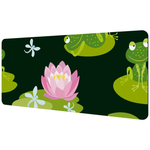 ownta - OWNTA Frogs on Lotus Leaf Sous-main de bureau étendu rectangulaire à motif de 15,7 x 35,2 pouces avec fond en caoutchouc antidérapant, adapté au bureau à domicile, tapis de bureau, tapis de jeu, tapis de souris de jeu ownta  - Tapis de souris