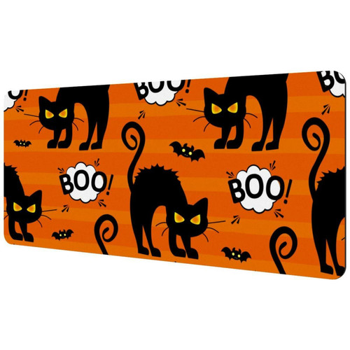 ownta - OWNTA Halloween Boo Cat Orange Sous-main de bureau étendu rectangulaire à motif de 15,7 x 35,2 pouces avec fond en caoutchouc antidérapant, adapté au bureau à domicile, tapis de bureau, tapis de jeu, tapis de souris de jeu ownta  - Le meilleur de nos Marchands