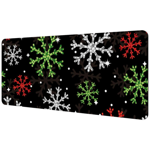 ownta - OWNTA Christmas Green White Red Snowflakes Black Background Sous-main de bureau étendu rectangulaire à motif de 15,7 x 35,2 pouces avec fond en caoutchouc antidérapant, adapté au bureau à domicile, tapis de bureau, tapis de jeu, tapis de souris de jeu ownta  - Tapis de souris