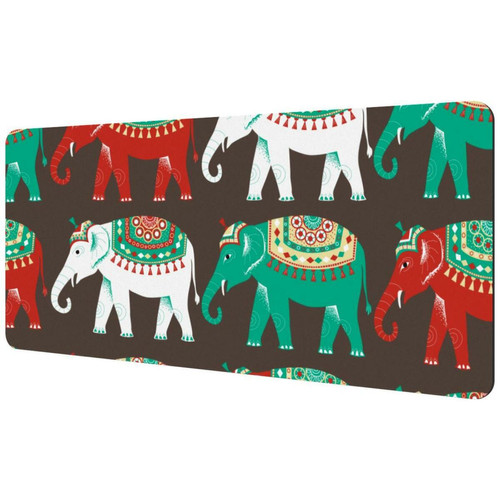 ownta - OWNTA Ethnic Indian Elephants Green White Red Sous-main de bureau étendu rectangulaire à motif de 15,7 x 35,2 pouces avec fond en caoutchouc antidérapant, adapté au bureau à domicile, tapis de bureau, tapis de jeu, tapis de souris de jeu ownta  - Nos Promotions et Ventes Flash