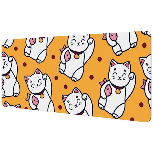 ownta - OWNTA Cute Japan Cartoon Lucky Cats Fish Yellow Sous-main de bureau étendu rectangulaire à motif de 15,7 x 35,2 pouces avec fond en caoutchouc antidérapant, adapté au bureau à domicile, tapis de bureau, tapis de jeu, tapis de souris de jeu ownta  - Périphériques, réseaux et wifi