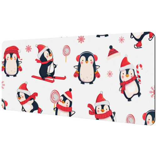 ownta - OWNTA Christmas Hat Winter Penguin Sous-main de bureau étendu rectangulaire à motif de 15,7 x 35,2 pouces avec fond en caoutchouc antidérapant, adapté au bureau à domicile, tapis de bureau, tapis de jeu, tapis de souris de jeu ownta  - Nos Promotions et Ventes Flash