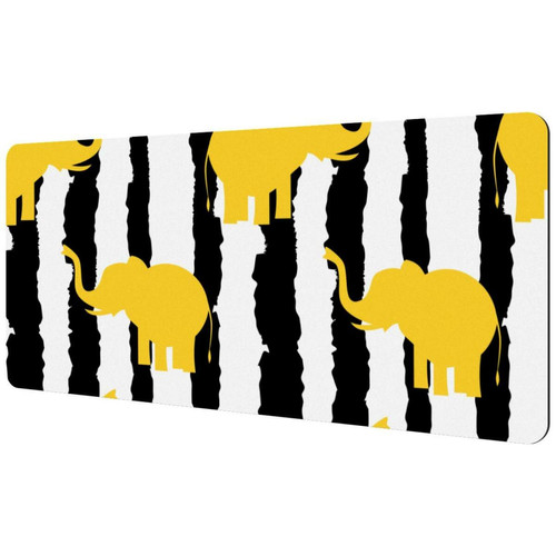 ownta - OWNTA Yellow Elephants Black White Stripes Sous-main de bureau étendu rectangulaire à motif de 15,7 x 35,2 pouces avec fond en caoutchouc antidérapant, adapté au bureau à domicile, tapis de bureau, tapis de jeu, tapis de souris de jeu ownta  - Nos Promotions et Ventes Flash
